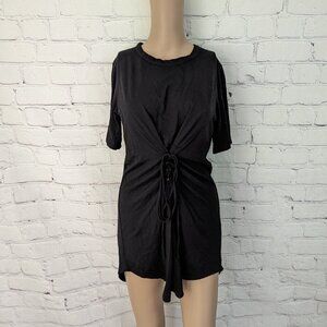 CHLOE & KATIE Black Cotton Modal Lace Up Mini Dress Tunic Top S NEW